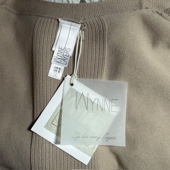 Marla Wynne Taupe Ribbed Inserts High Side Slits Cardigan - Picture 14 of 16